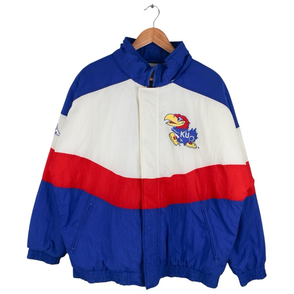 Vintage Apex One Kansas Jayhawks Puffer Jacket Colorblock Blue Red Size Large